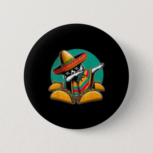 Dabbing Cat Tacos Mexican Poncho Sombrero Cinco De Button (Vorderseite)