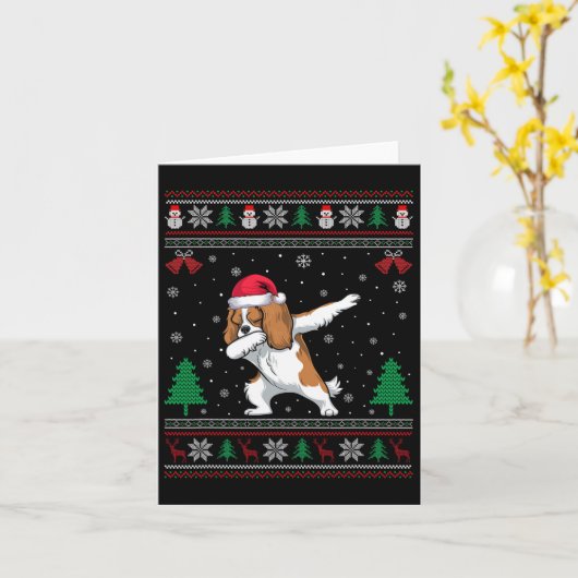 Dabbing Cavalier King Charles Spaniel Dog Santa Ha Karte (Gelbe Blume)