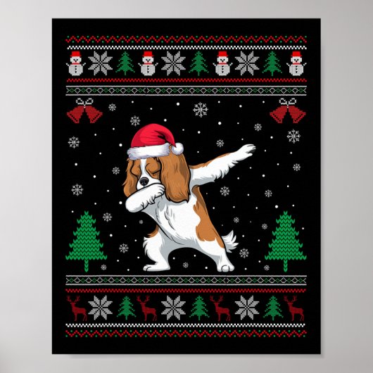 Dabbing Cavalier King Charles Spaniel Dog Santa Ha Poster (Vorne)