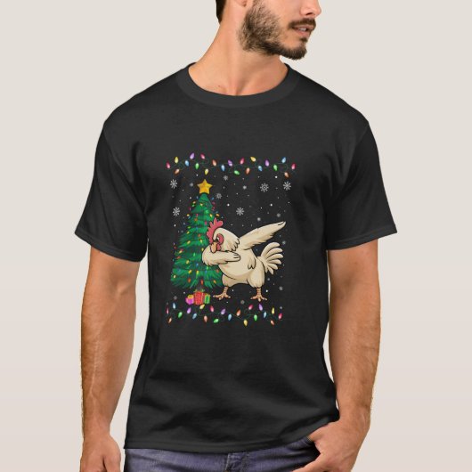 Dabbing Chicken Xmas Tree Lights Ugly Christmas Sw T-Shirt (Vorderseite)