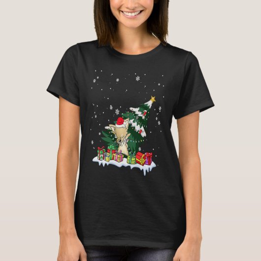Dabbing Chihuahua Long Hair Christmas Tree Santa B T-Shirt (Vorderseite)