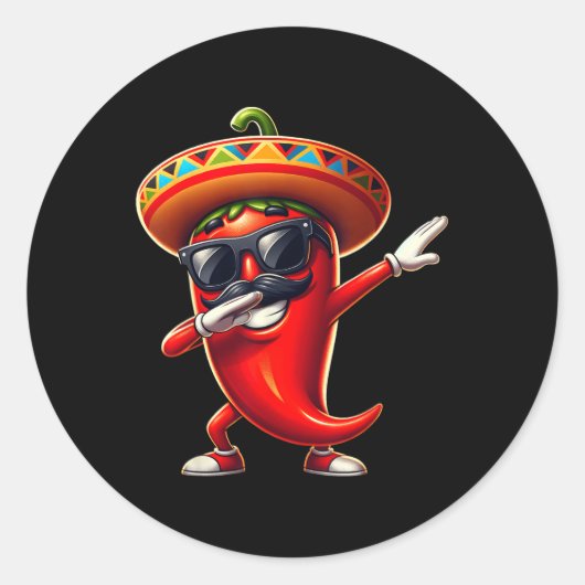 Dabbing Chili Cinco de Mayo Mexiko Lebensmittel fü Runder Aufkleber (Vorderseite)