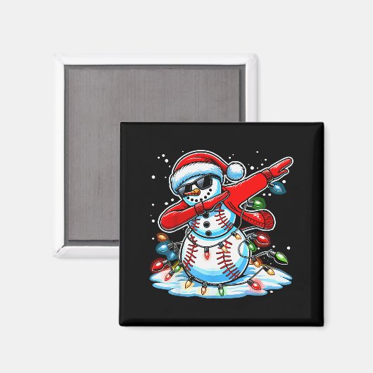 Dabbing Christmas Baseball Snowman Boys Baseball W Magnet (Vorderseite/Rückseite)