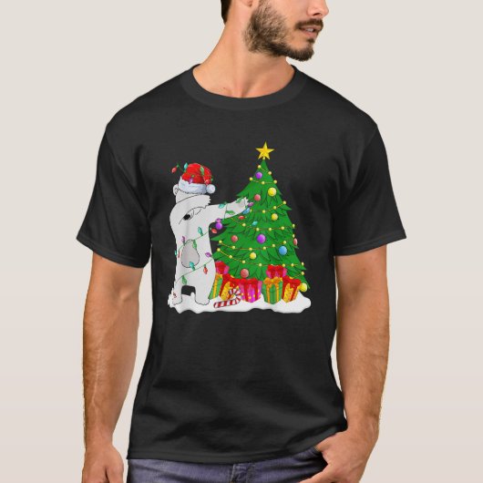 Dabbing Christmas Polar Bear Lights Funny Boys Gir T-Shirt (Vorderseite)