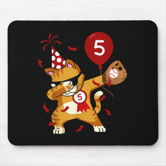 Dabbing Cool Cat Baseball 5. Geburtstag Mousepad (Vorne)
