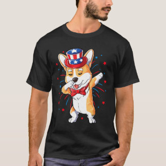 Dabbing Corgi 4. Juli Männer Frauen USA Amerikani T-Shirt