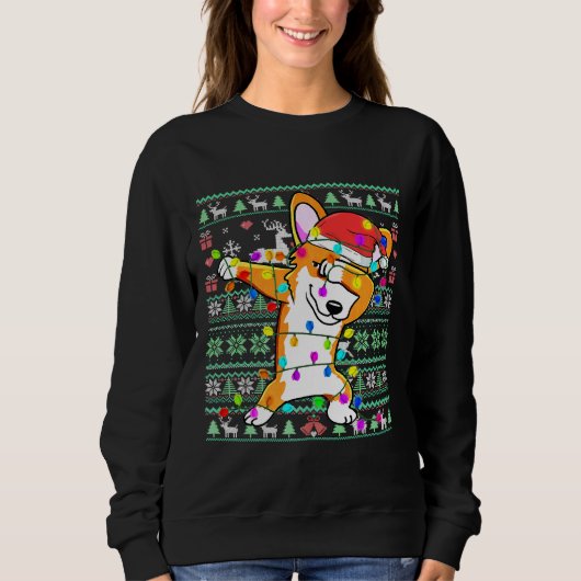 Dabbing Corgi Fairy Lights Ugly Christmas Sweater Sweatshirt (Vorderseite)
