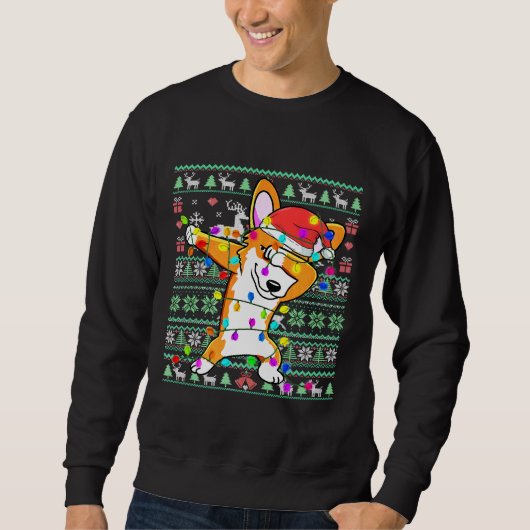 Dabbing Corgi Fairy Lights Ugly Christmas Sweater Sweatshirt (Vorderseite)