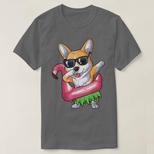 Dabbing Corgi Flamingo Float Sommer tropisch T-Shirt (Design vorne)