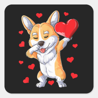 Dabbing Corgi Heart Valentines Day Boys Kids Love Quadratischer Aufkleber