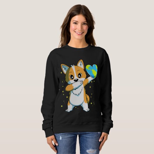 Dabbing Corgi Hund Happy Earth Day Boys Girls Sweatshirt (Vorne ganz)