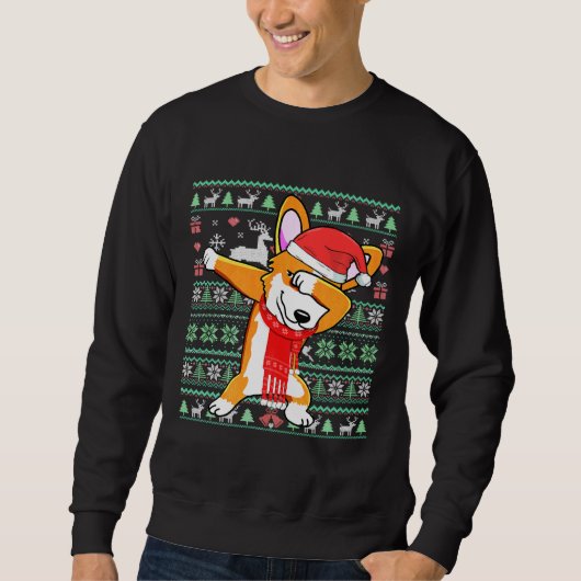 Dabbing Corgi Hund Ugly Christmas Sweater Xmas Kos Sweatshirt (Vorderseite)