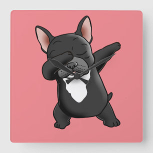 Dabbing Cute French Bulldog     Quadratische Wanduhr