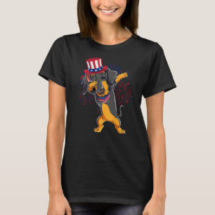 Dabbing Dackel Dog & Uncle Sam Hat Usa Flag 4. T-Shirt