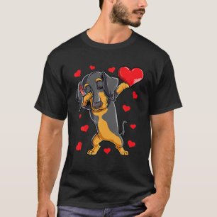 Dabbing Dackel Herz Valentinstag Geschenke Männer T-Shirt