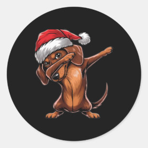 Dabbing Dackel Weihnachtsmannmütze Weihnachten Dab Runder Aufkleber