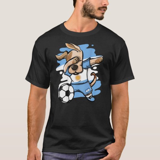 Dabbing Dog Argentina Soccer Fans Argentinian Flag T-Shirt (Vorderseite)