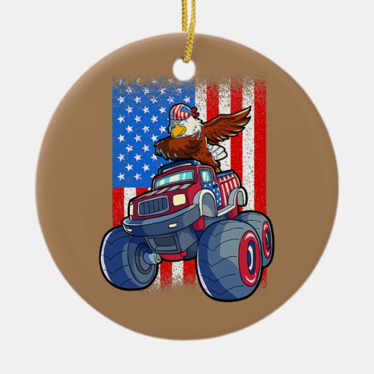Dabbing Eagle Monster Truck 4. Juli Jungs Keramik Ornament (Vorne)