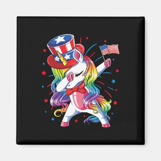 Dabbing Einhorn 4. Juli Onkel Sam Mädchen Americ Magnet (Vorne)