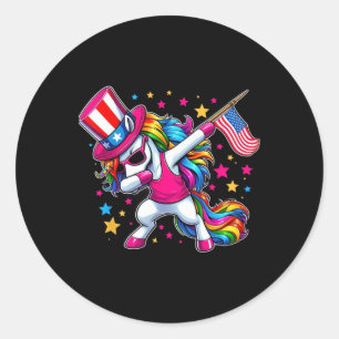 Dabbing Einhorn 4. Juli Onkel Sam Mädchen Americ Runder Aufkleber