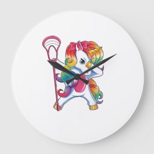 Dabbing Einhorn Lacrosse Lustiges Lax Spieler T-Sh Große Wanduhr