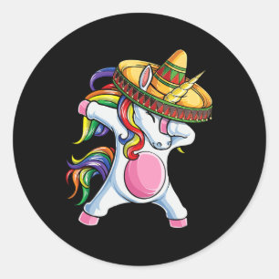 Dabbing Einhorn-Shirt Cinco De Mayo Kinder Mädchen Runder Aufkleber