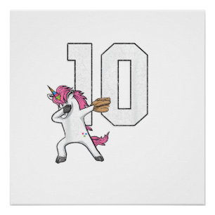 Dabbing Einhorn Softball Nummer 10 T-Shirt - Softb Poster