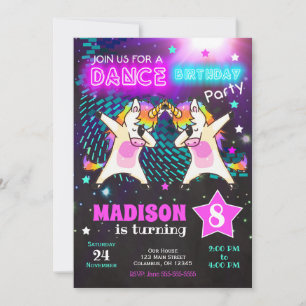 Dabbing Einicorn Geburtstagseinladung / Tanz-Party Einladung