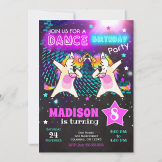 Dabbing Einicorn Geburtstagseinladung / Tanz-Party Einladung