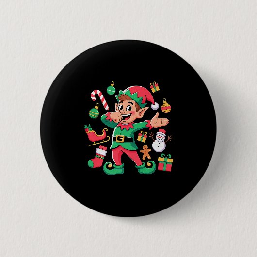 Dabbing-Elf-Santa-Schlitten-Schneemann-Lustiger-Da Button (Vorderseite)
