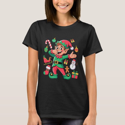 Dabbing Elf Santa Sleigh Snowman Funny Dabbing Chr T-Shirt (Vorderseite)