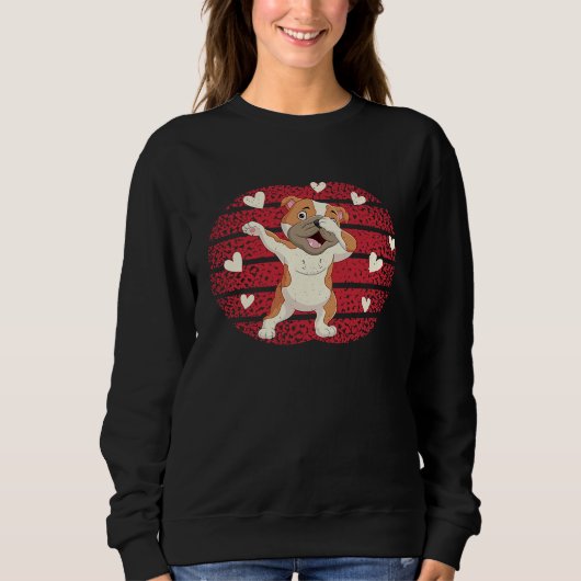 Dabbing English Bulldog Heart Valentine's Day Love Sweatshirt (Vorderseite)