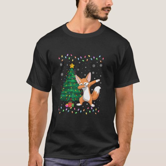 Dabbing Fennec Fox Xmas Tree Lights Ugular Weihnac T-Shirt (Vorderseite)