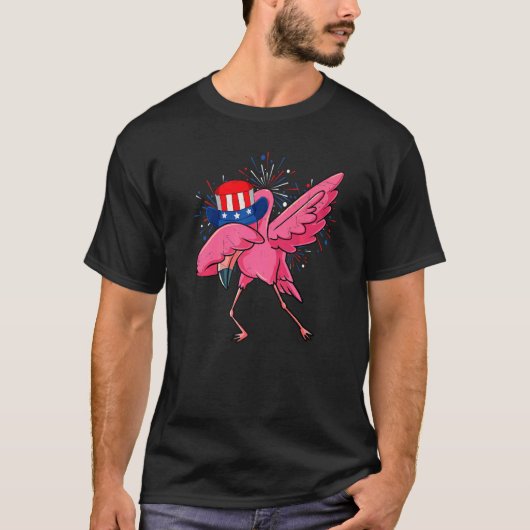 Dabbing Flamingo & Uncle Sam Hat American Flag 4. T-Shirt (Vorderseite)