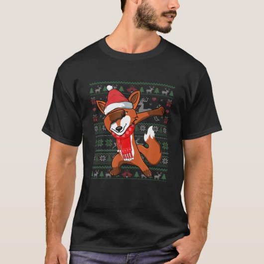 Dabbing Fox Ugly Christmas Sweater Funny Party Cos T-Shirt (Vorderseite)