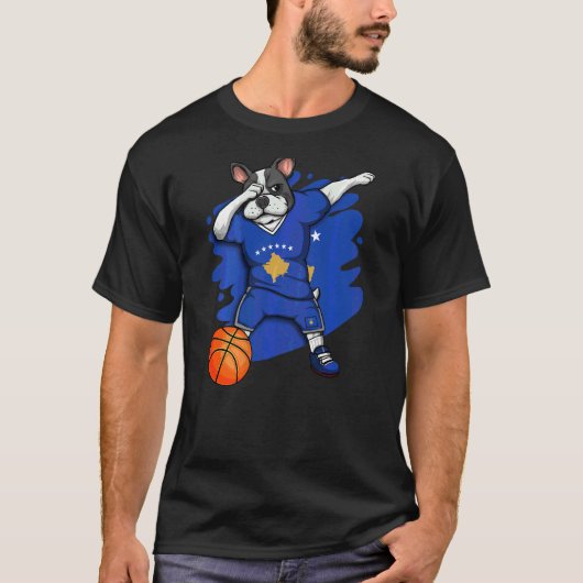Dabbing Französisch Bulldog Kosovo Basketball Fan  T-Shirt (Vorderseite)