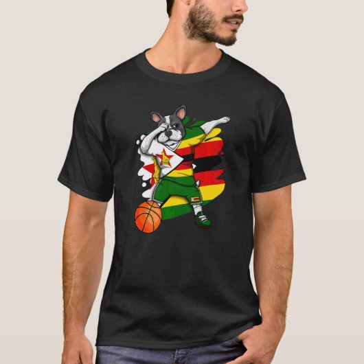 Dabbing Französisch Bulldog Zimbabwe Basketball Fa T-Shirt (Vorderseite)