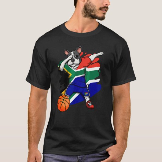 Dabbing Französischer Bulldog Südafrika Basketball T-Shirt (Vorderseite)