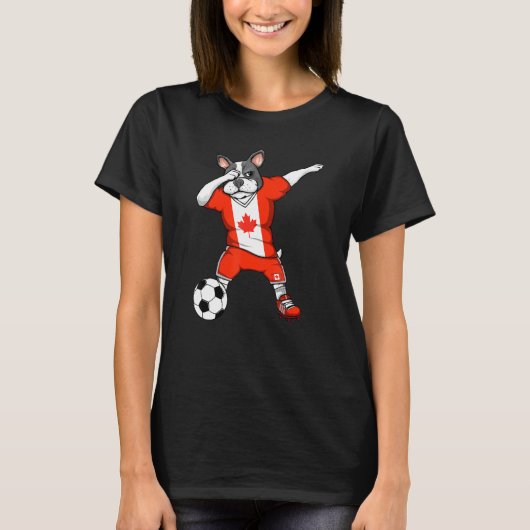 Dabbing French Bulldog Canada Soccer Fans Jersey F T-Shirt (Vorderseite)
