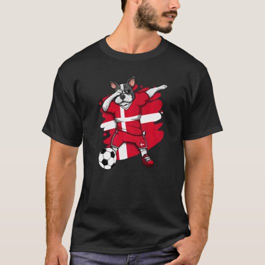 Dabbing French Bulldog Denmark Soccer Fans Jersey T-Shirt (Vorderseite)