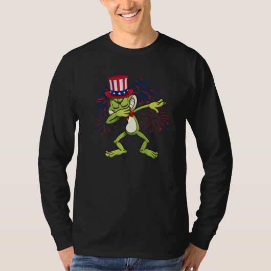 Dabbing Frog & Uncle Sam Hat American Flag 4. T-Shirt (Vorderseite)