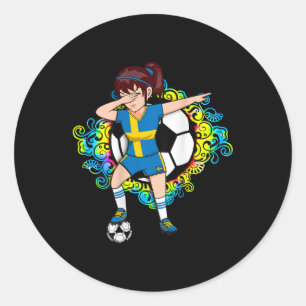 Dabbing Fußball Mädchen Schweden Fan Trikot Floral Runder Aufkleber