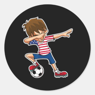 Dabbing Fußballjunge USA-Shirt Vereinigte Staaten  Runder Aufkleber