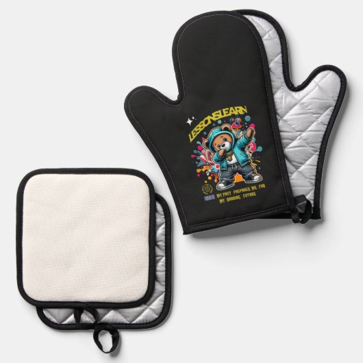 DABBING FUTURE LESSONS LEARN POT HOLDER  OFENHANDSCHUH & Topflappen-Set (Vorderseite/Rückseite)