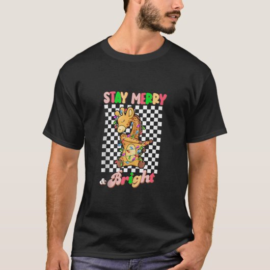 Dabbing Giraffe Bleibe Merry and Bright Groovy Chr T-Shirt (Vorderseite)