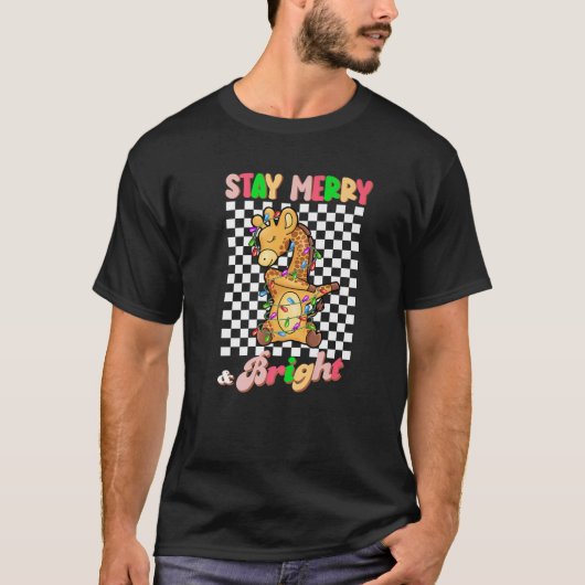 Dabbing Giraffe Bleibe Merry and Bright Groovy Chr T-Shirt (Vorderseite)