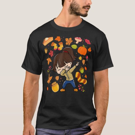 Dabbing Girl Autumn Maple Pumpkin Fall Saison Leav T-Shirt (Vorderseite)
