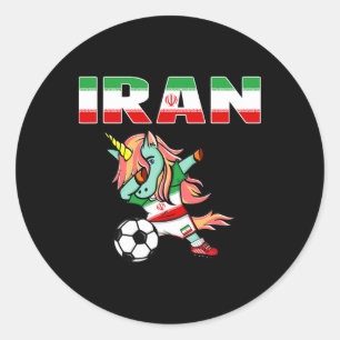 Dabbing Green Unicorn Iran Fußball Fans Jersey Ira Runder Aufkleber