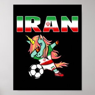 Dabbing Green Unicorn Iran Fußballfans Trikot Iran Poster