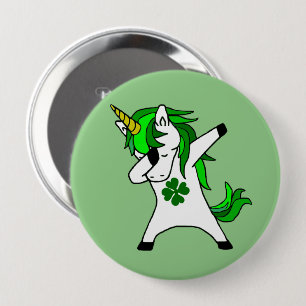 Dabbing Green Unicorn St. Patrick's Day Clover Button
